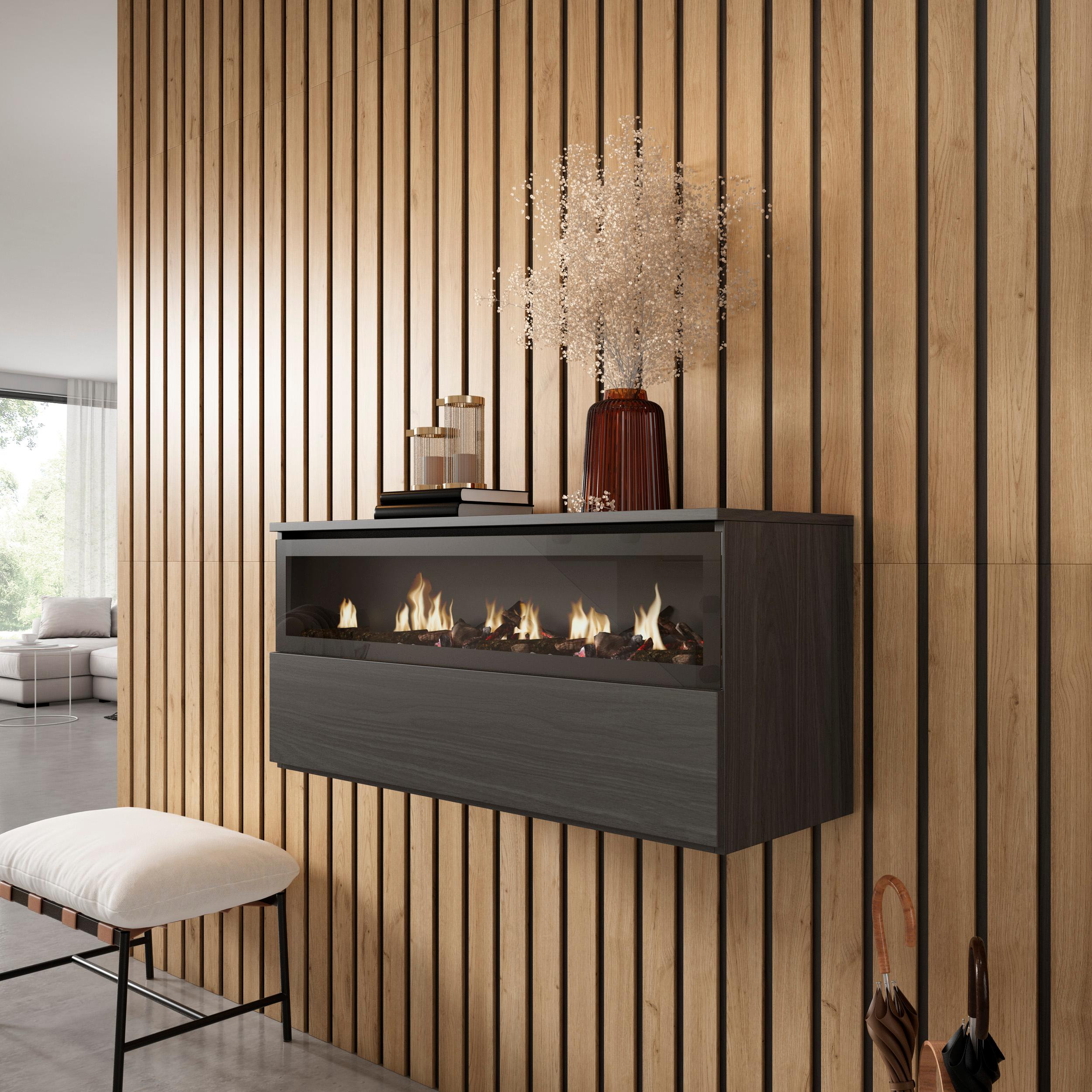 Caminetto elettrico LED, 102x35x45cm, 1 apertura, 1 porta, da appendere, Nero RF2322