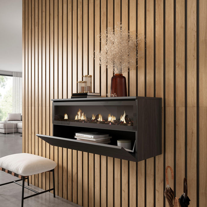 Caminetto elettrico LED, 102x35x45cm, 1 apertura, 1 porta, da appendere, Nero RF2322