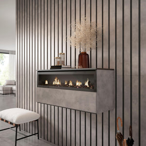 Caminetto elettrico LED, 102x35x45cm, 1 apertura, 1 porta, da appendere, grigio cemento RF2321