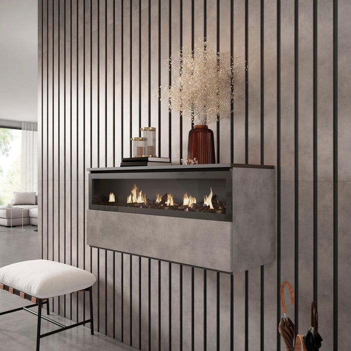 Caminetto elettrico LED, 102x35x45cm, 1 apertura, 1 porta, da appendere, grigio cemento RF2321
