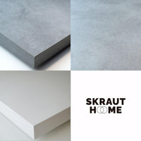 Consolle allungabile, 222x90x73cm, Per 10 persone, Gambe in legno, Bianco e grigio cemento RF2976