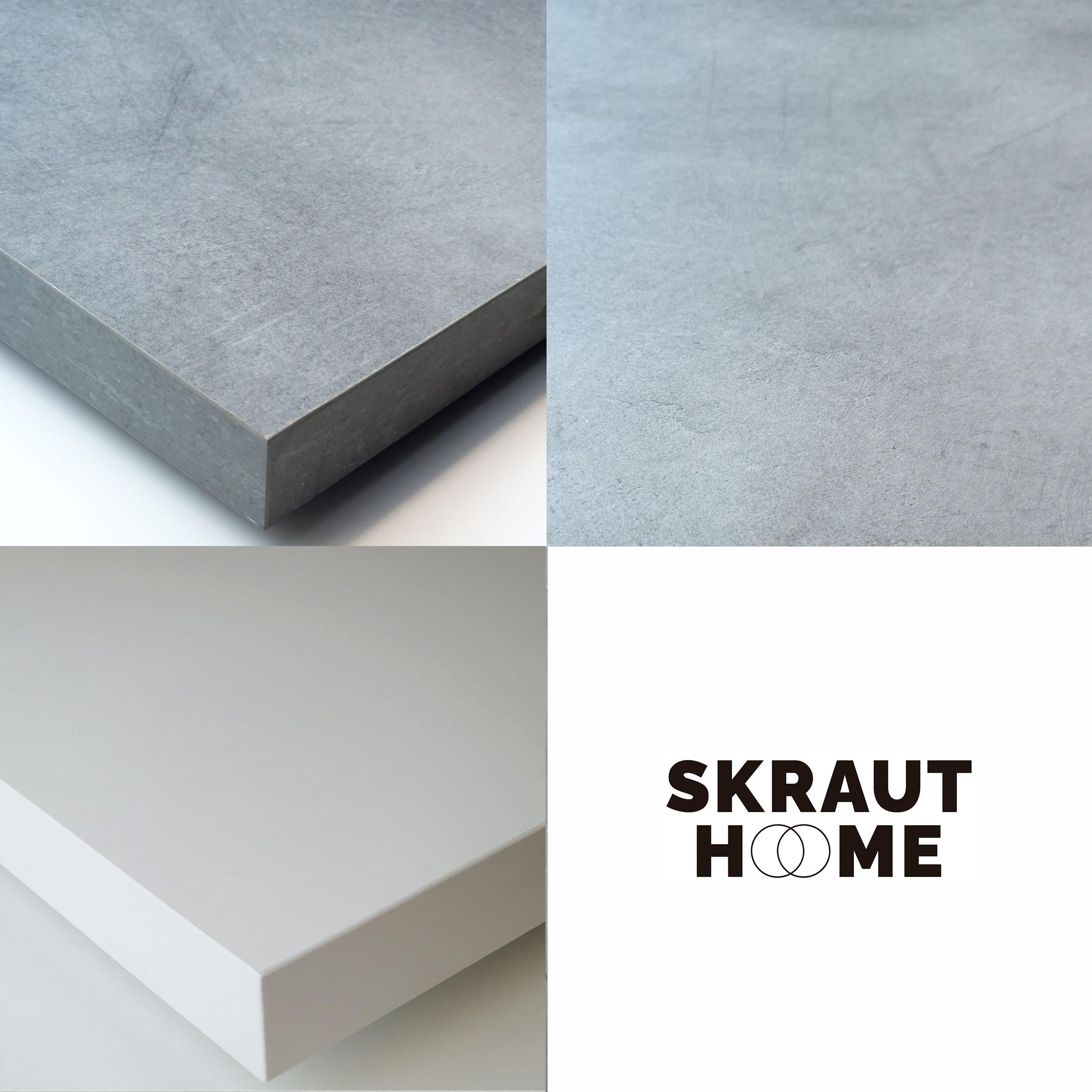 Consolle allungabile, 262x90x73cm, Per 12 persone, Gambe in legno, Bianco e grigio cemento RF3117