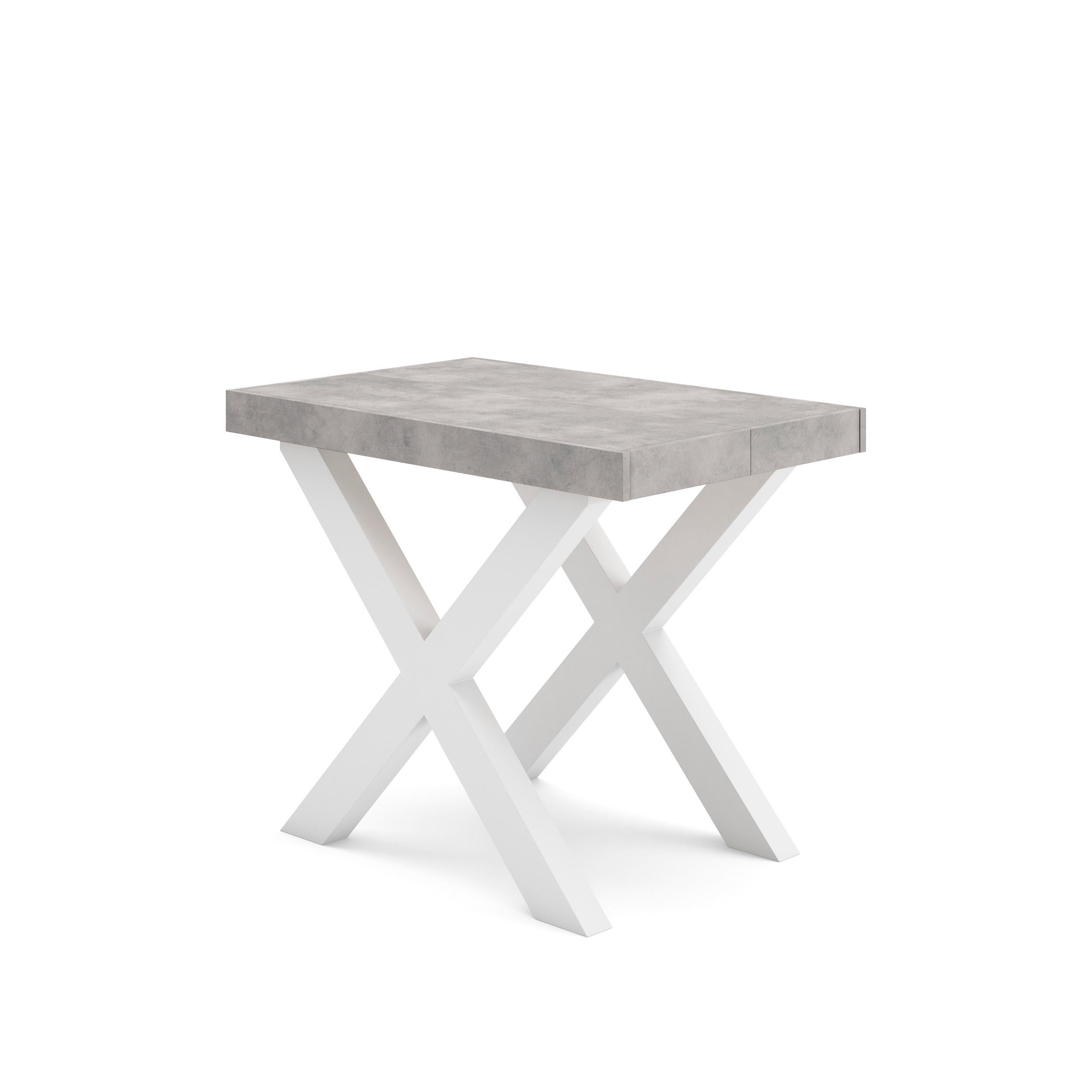 Consolle allungabile, 58 fino 180x90x73cm, Per 8 persone, Gambe in legno, Bianco e grigio cemento RF2769