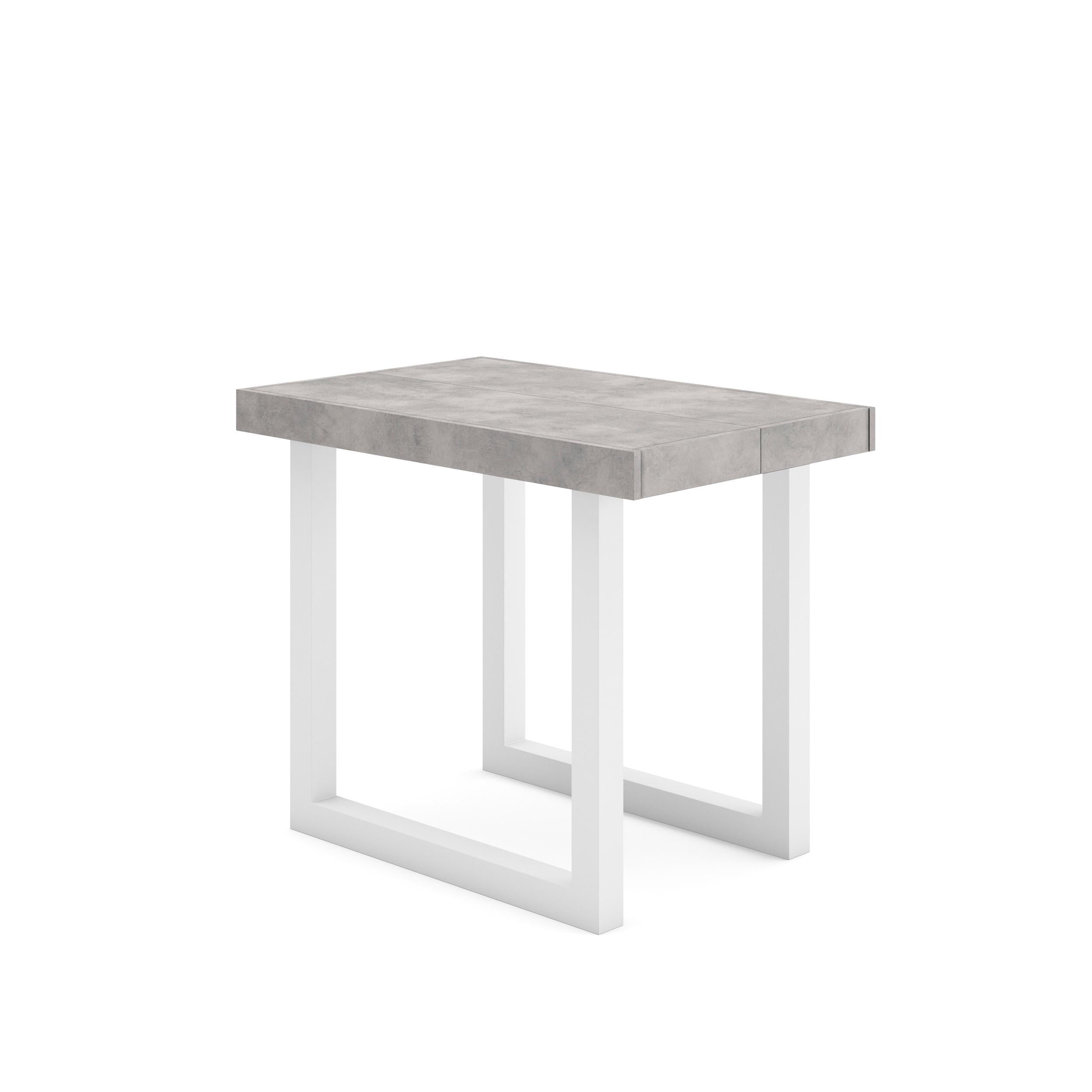 Consolle allungabile, 58 fino 180x90x73cm, Per 8 persone, Gambe in legno, Bianco e grigio cemento RF2779