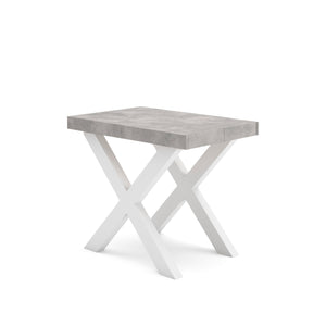 Consolle allungabile, 58 fino 140x90x73cm, Per 6 persone, Gambe in legno, Bianco e grigio cemento RF2722