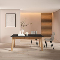 Tavolo da Pranzo, 168x90x74cm, Per 8 persone, Gambe in legno, Nero e colore Rovere RF2896