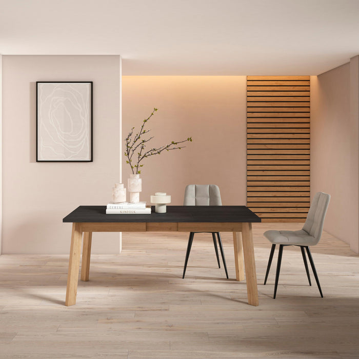 Tavolo da Pranzo, 168x90x74cm, Per 8 persone, Gambe in legno, Nero e colore Rovere RF2896