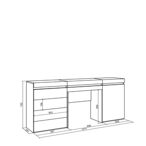 Tavolo da toeletta, 177x35x75cm, Con cassetto, Cassettiera, Bianco RF3453