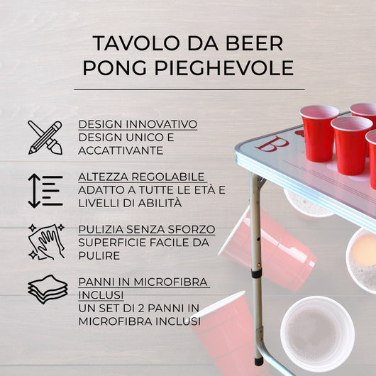 Tavolo da Birra Pong da 2,4m Pieghevole in MDF e Alluminio per Esterno e Interno
