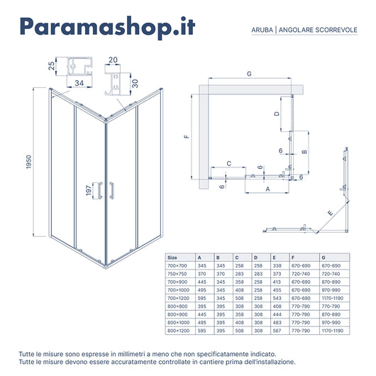 Box doccia  80x100 cm scorrevole vetro 6mm opaco con trattamento anticalcare h195cm scorrevole | Aruba