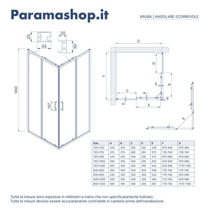 Box doccia  70x70 cm scorrevole vetro 6mm trasparente con trattamento anticalcare h195cm scorrevole | Aruba