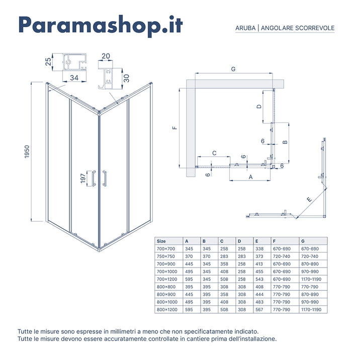 Box doccia  70x70 cm scorrevole vetro 6mm trasparente con trattamento anticalcare h195cm scorrevole | Aruba