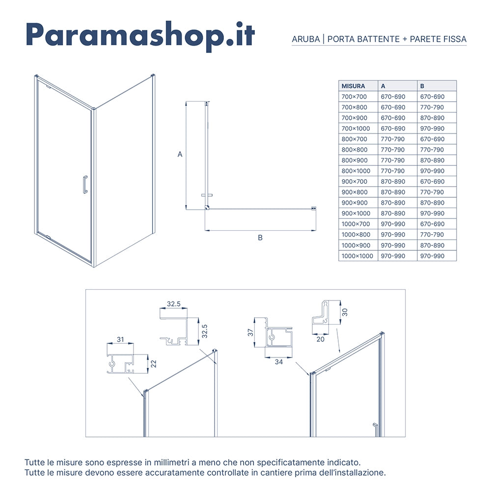 Box doccia 100x70 cm con apertura a battente vetro 6mm opaco h195 cm | Aruba