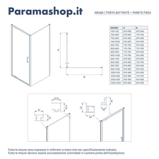 Box doccia 70x100 cm con apertura a battente vetro 6mm opaco h195 cm | Aruba
