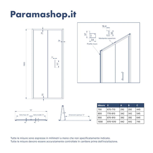 Porta doccia 80cm apertura a libro vetro 6mm trasparente  | Aruba