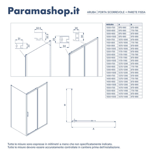 Box doccia 130x90 cm con apertura scorrevole vetro 6mm trasparente h195 cm | Aruba