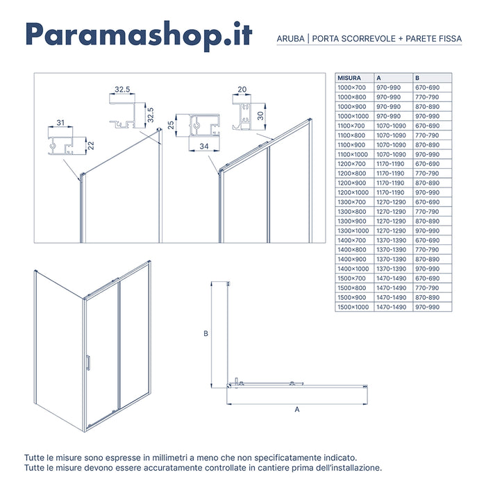 Box doccia 120x100 cm con apertura scorrevole vetro 6mm trasparente h195 cm | Aruba