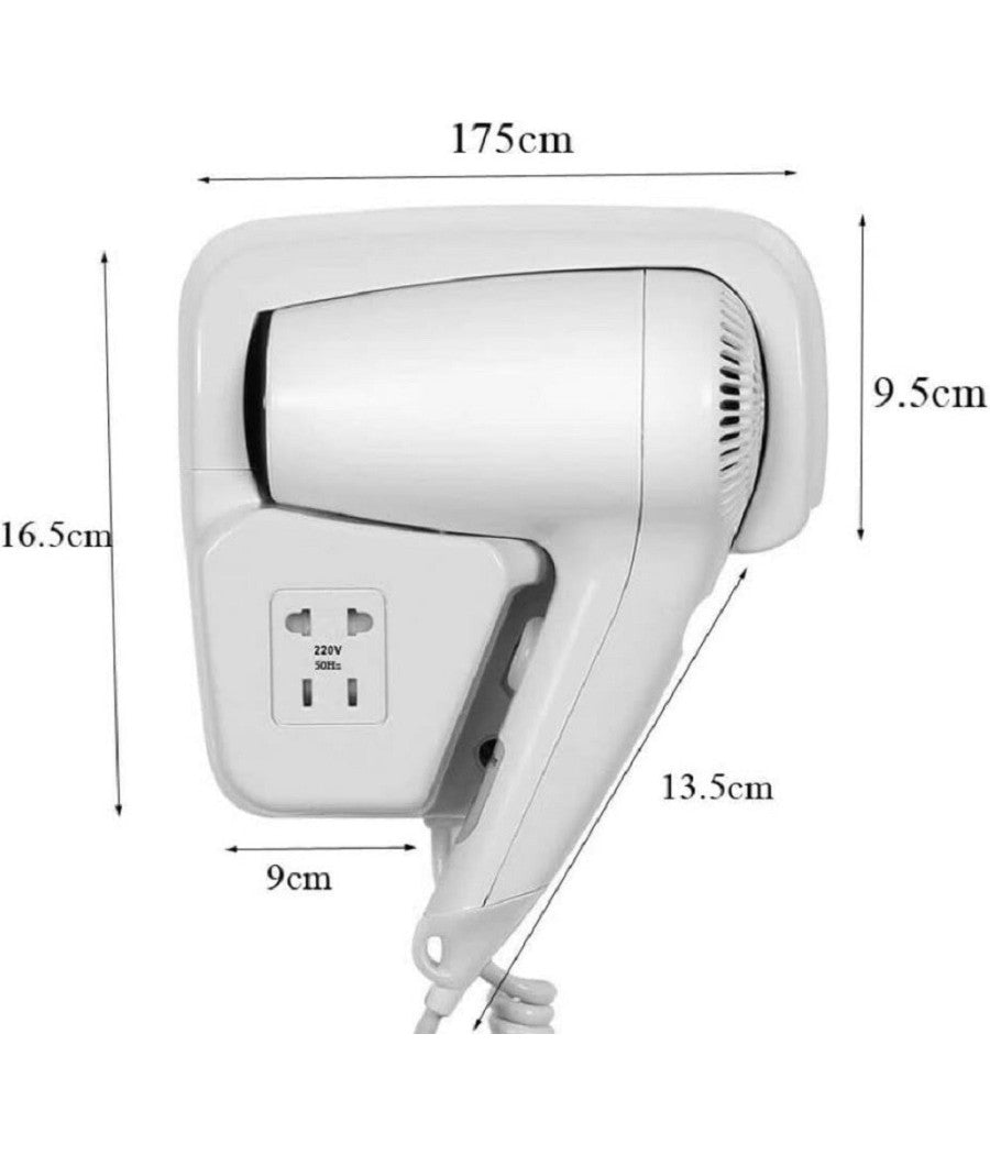 Asciugacapelli Da Parete 1200w Phon Bagni Alberghi Hotel Spogliatoi 2 Velocita'         