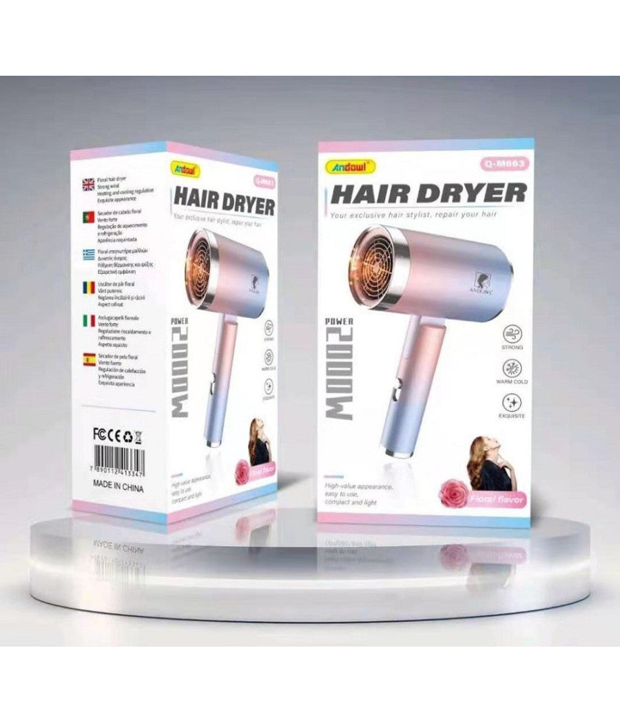 Asciugacapelli Floreale Phon Professionale 2000 Watt Da Viaggio Compatto Q-m663         