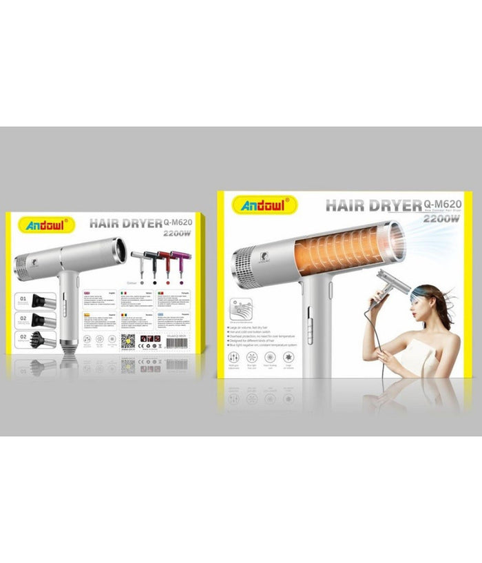 Asciugacapelli Phon Con Tecnologia Ionica 2200watt Con 3 Ugelli Diffusori Q-m620         