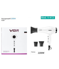 Asciugacapelli Phon Elettrico Professionale Ad Alta Potenza 2200w 2 Ugelli V-413         