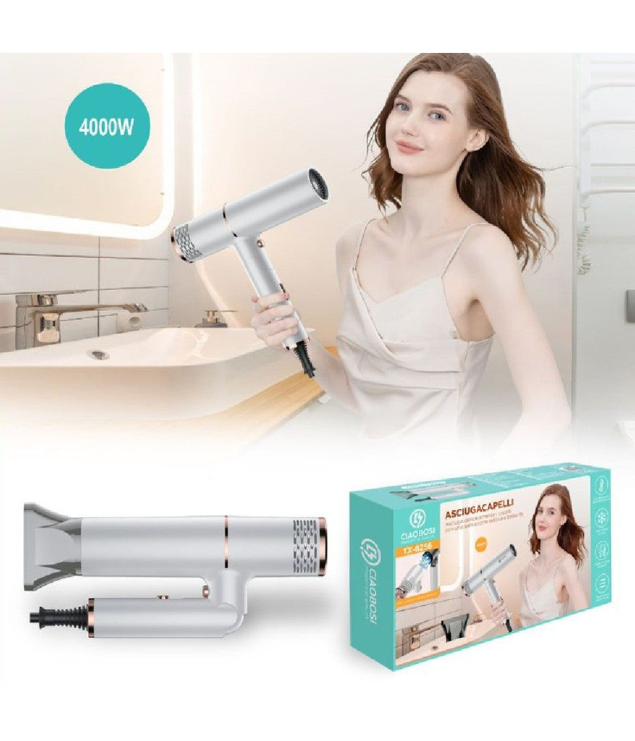 Asciugacapelli Phon Professionale 4000w Ione Negativo Luce Blu Pieghevole Tx-8256         
