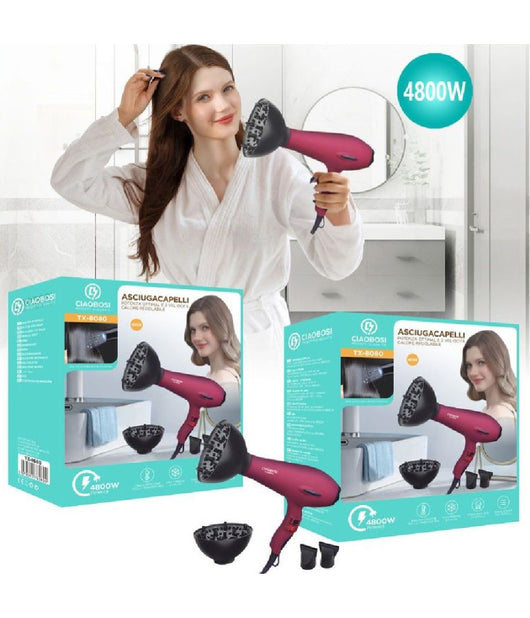 Asciugacapelli Phon Professionale 4800w 2 Velocita' Beccucci Diffusore Tx-8080         
