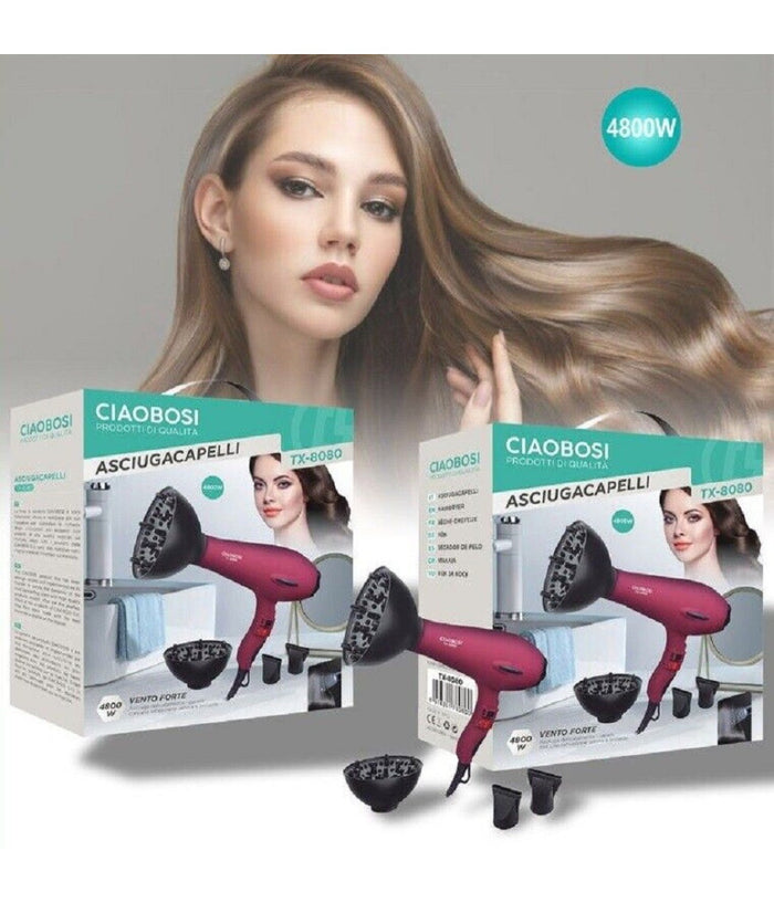 Asciugacapelli Phon Professionale 4800w 2 Velocita' Beccucci Diffusore Tx-8080         