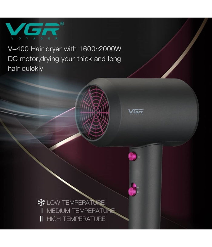 Asciugacapelli Professionale 2000w 2 Velocità  Concentratore Pulsante Cool Shot V-400         