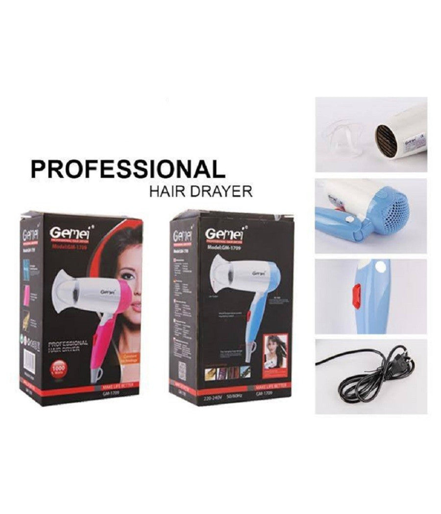 Asciugacapelli Professionale Phon Portatile Pieghevole 1000 W Da Viaggio Gm-1709         