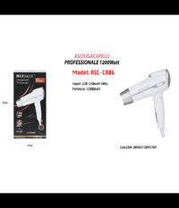 Asciugacapelli Viaggio 1200w Richiudibile Con Beccuccio Phon 100 Km/h Asc-ca06         