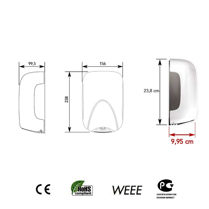 Asciugamani Elettrico Cromato 900 W Automatico