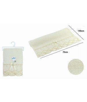 Asciugamano Bagno Telo Cotone Morbido Decorato 70x140cm 380gr Beige Chiaro 79504         