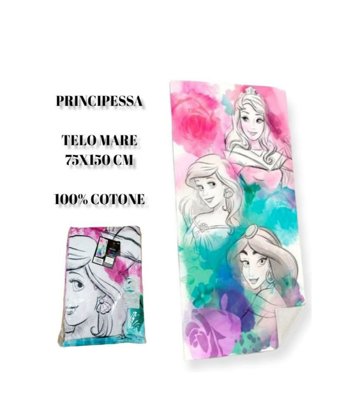 Telo Mare In Cotone Principesse Disney Asciugamano Mare Piscina Ariel Jasmine         