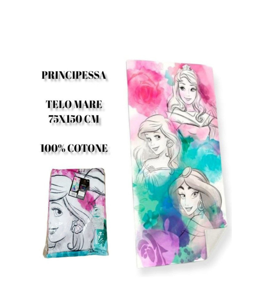 Telo Mare In Cotone Principesse Disney Asciugamano Mare Piscina Ariel Jasmine         