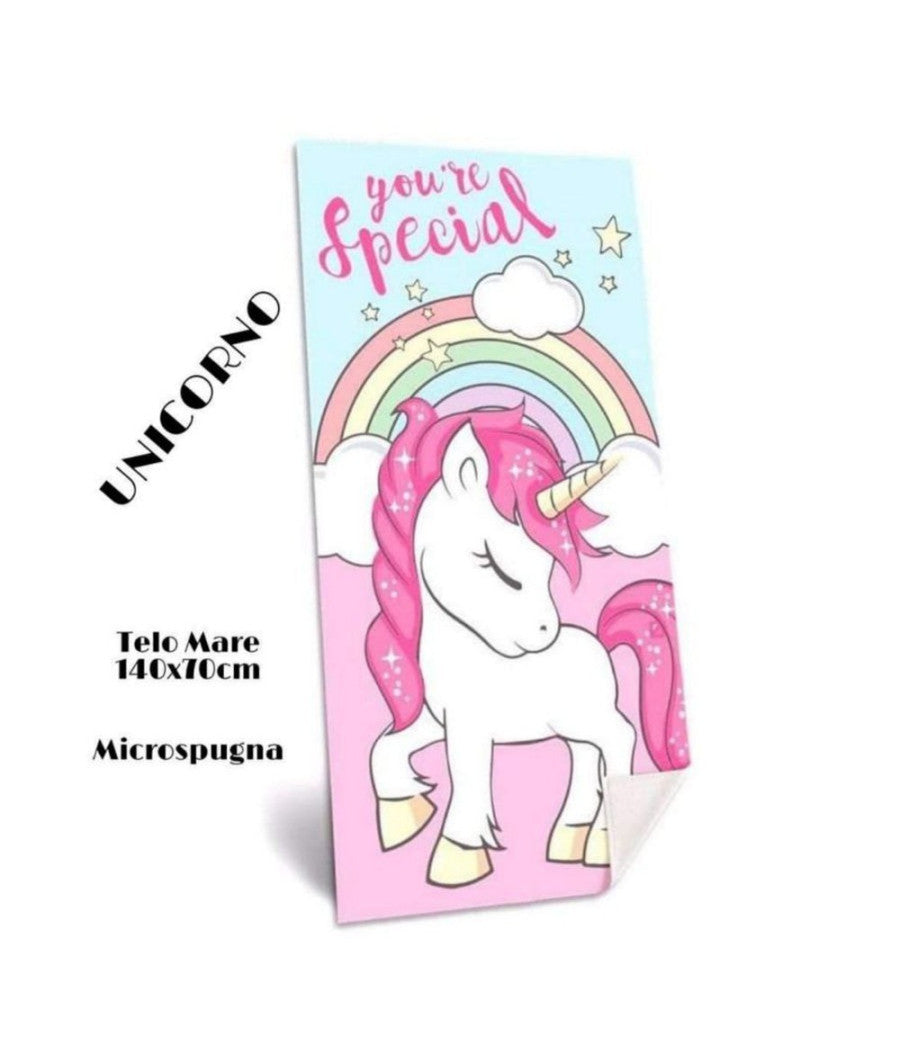 Telo Mare In Cotone Unicorni + Borsa Mare Coordinata Asciugamano Mare Piscina         