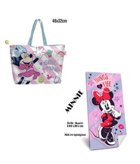 Telo Mare In Cotone + Borsa Da Spiaggia Asciugamano Borsa Mare Minnie Mouse         