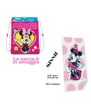 Telo Mare In Cotone Minnie Mouse + Sacca In Omaggio Asciugamano Per Mare Piscina         