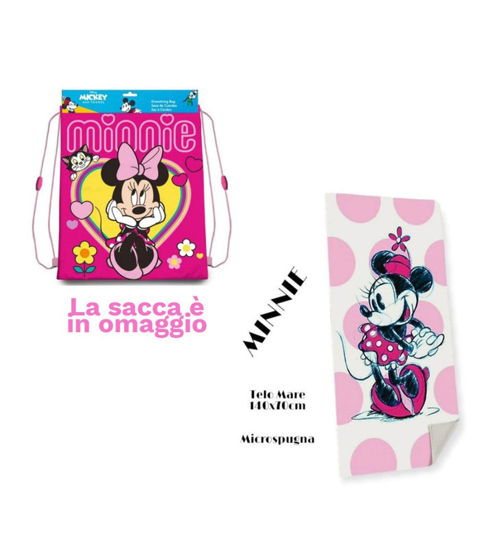 Telo Mare In Cotone Minnie Mouse + Sacca In Omaggio Asciugamano Per Mare Piscina         