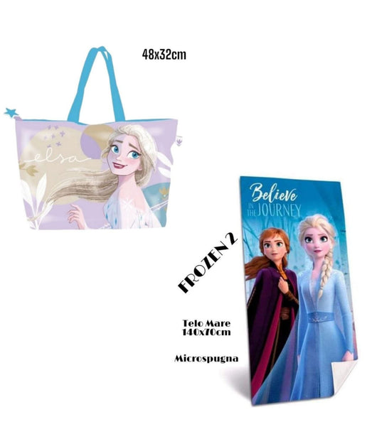Telo Mare In Cotone Frozen 2 + Borsa Da Spiaggia Asciugamano Per Mare Piscina         