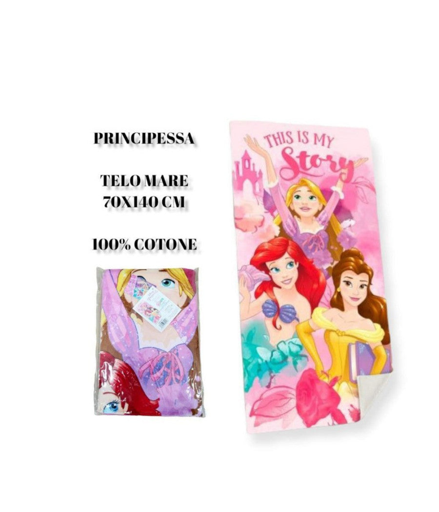 Telo Mare In Cotone Principesse Disney Ariel Asciugamano Mare Piscina Bambini         