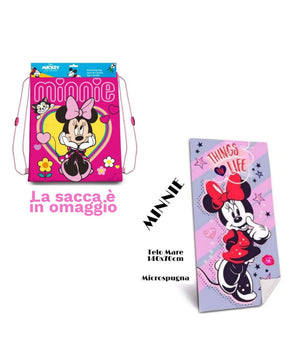 Telo Mare In Cotone 140*70 Asciugamano Mare Minnie Mouse + Sacca In Omaggio         