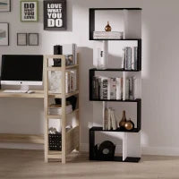 Mobile Libreria in Legno a 5 Ripiani con Divisorio, 60x24x184.5 cm, Bianco e Nero