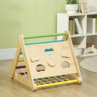 Gioco Arrampicata Bambini con Triangolo Montessori 5 in 1 con Corda, Scivolo e Sacchi, in Legno, 119x63x61 cm