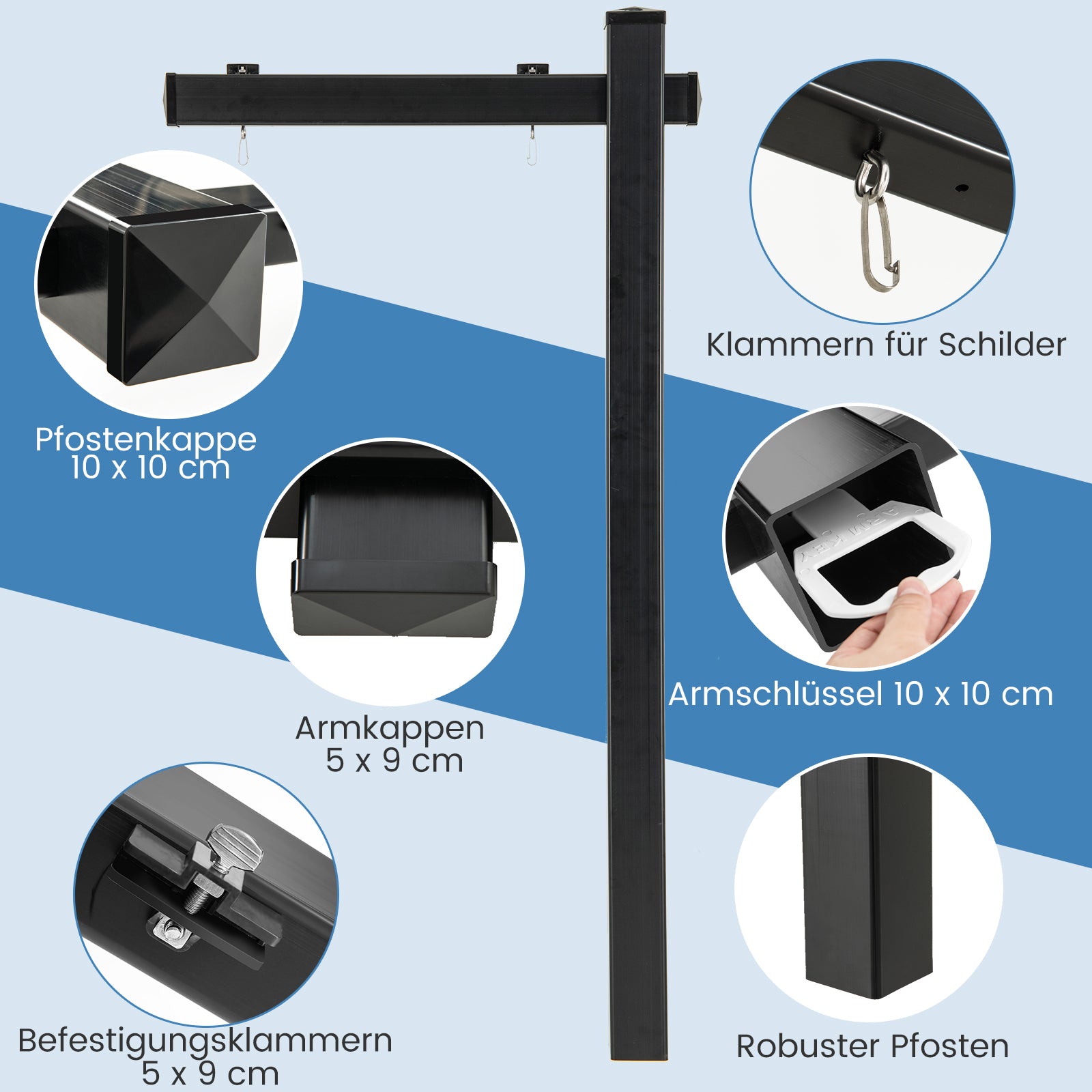 Palo per Cartelli Immobiliari da 183 cm, Palo per Cartelli di Vendita UPVC per Cartelli di Vendita Garage, in Affitto, Vendita Immobiliare, Braccio da 91 cm (Nero)