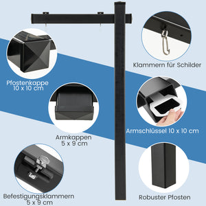 Palo per Cartelli Immobiliari da 183 cm, Palo per Cartelli di Vendita UPVC per Cartelli di Vendita Garage, in Affitto, Vendita Immobiliare, Braccio da 91 cm (Nero)