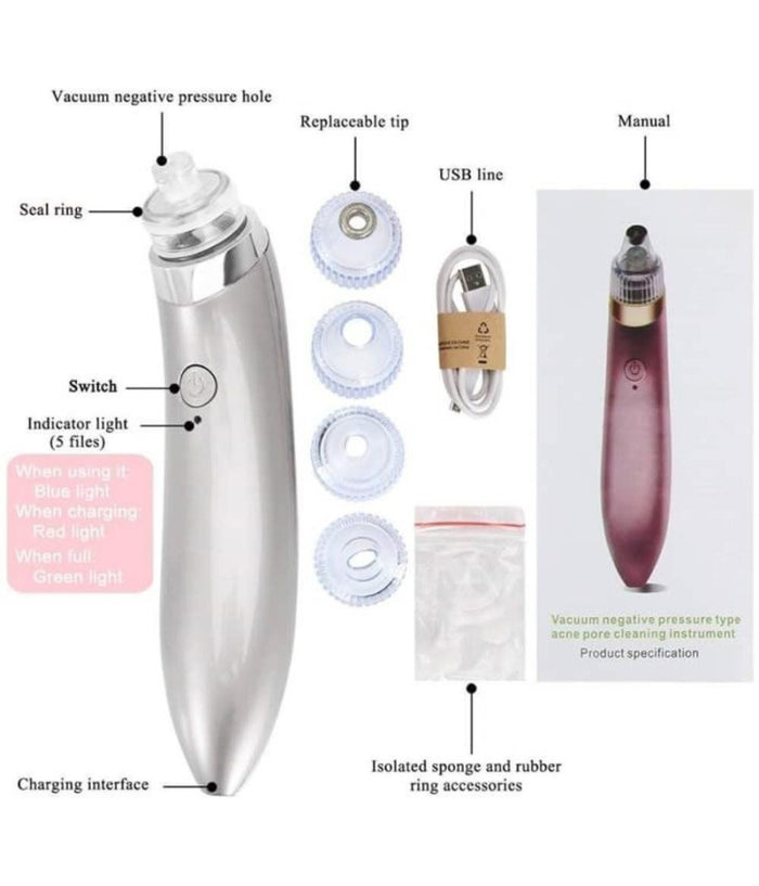 Aspiratore Rimuovere Punti Neri Ad Ultrasuoni Pulizia Viso Facciale Portatile         