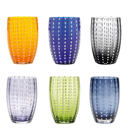 Zafferano Perle Bicchiere Colori misti 1 - Vetro Colorato Soffiato a Bocca, 32 cl, Lavorato a Mano - Set 6 Tumblers Artigianali per Acqua o Cocktail