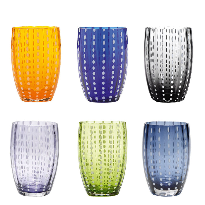 Zafferano Perle Bicchiere Colori misti 1 - Vetro Colorato Soffiato a Bocca, 32 cl, Lavorato a Mano - Set 6 Tumblers Artigianali per Acqua o Cocktail