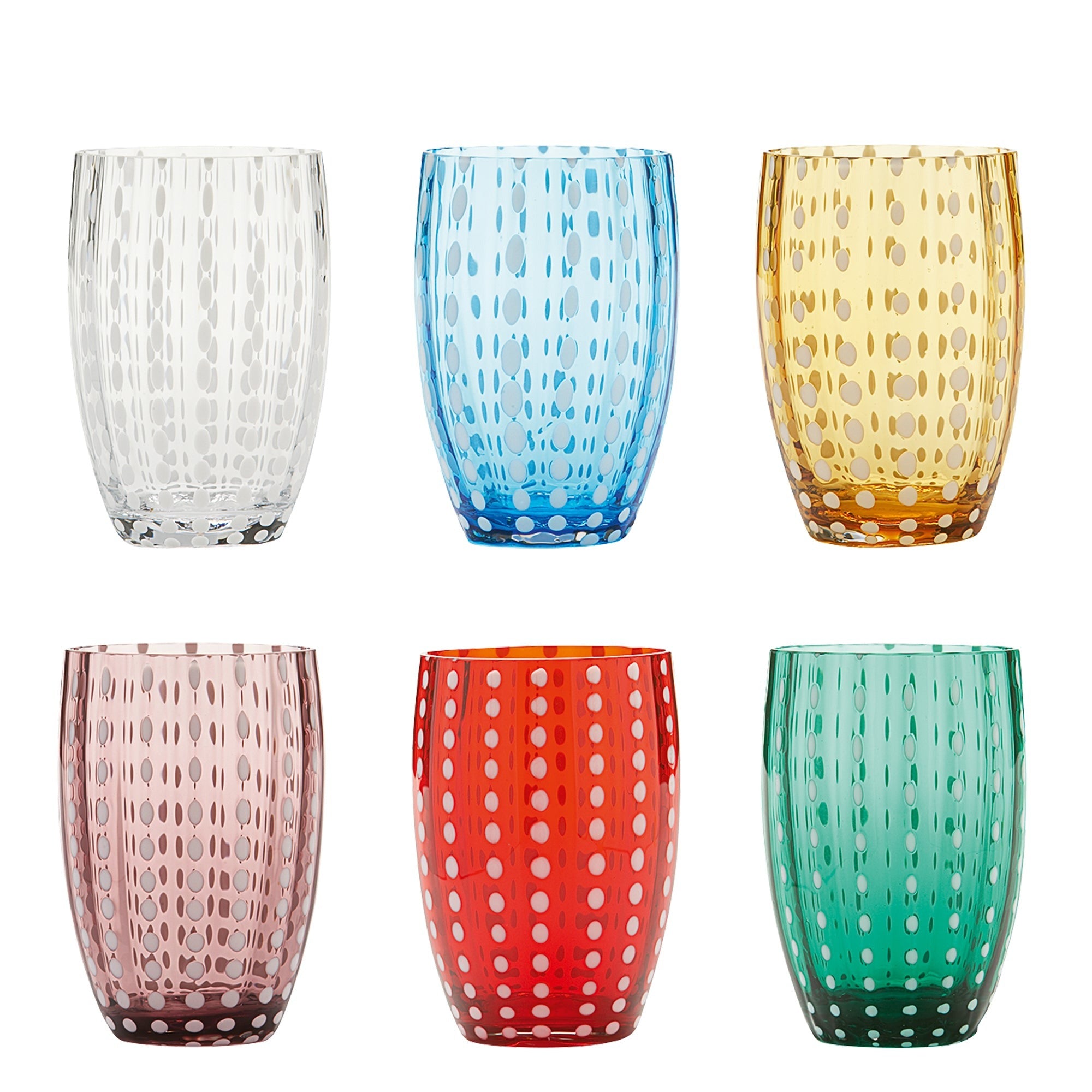 Zafferano Perle Bicchiere Colori misti 2 - Vetro Colorato Soffiato a Bocca, 32 cl, Lavorato a Mano - Set 6 Tumblers Artigianali per Acqua o Cocktail